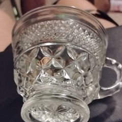 Clear Pressed Glass Diamond Pattern Round Mug Cup with Handle