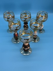 Vintage Goebel Hummel Figural Stem Wine Glasses Set Of 6 Western Germany!