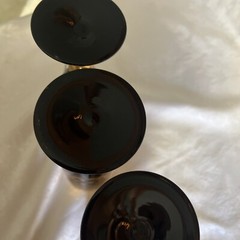 VINTAGE BOHEMIAN 3 CHAMPAGNE ART GLASSES BLACK AND GOLD WITH FLOWERS DECOR