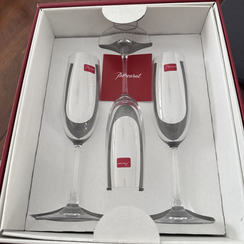 Baccarat Epicure Champagne Glasses Set of 6 Clear Crystal New In Box