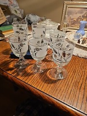 Vintage 1960s Libbey Silver Wheat And Thistle Frosted Goblets
