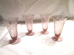 Rare Fostoria Vernon Lavender / Orchid 5 1/4 inch Iced Tea Goblet Set of 4