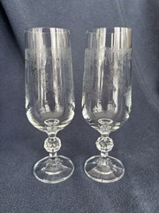 Set of 2 Cascade Etched Fluted Champagne Glasses Import Assoc 1980’s