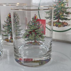 Set Of 4 Spode Christmas Tree Double Old Fashioned Glasses With Box