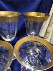 VTG 1930S 11pc 24K GOLD ENCRUSTED BLOWN GLASS DRINK SET TIFFIN RAMBLER ROSE