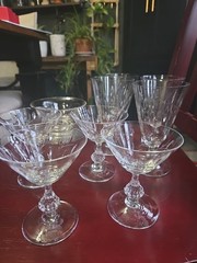 Duncan and Miller 1950’s water glasses, champagne glasses, plates and serving…