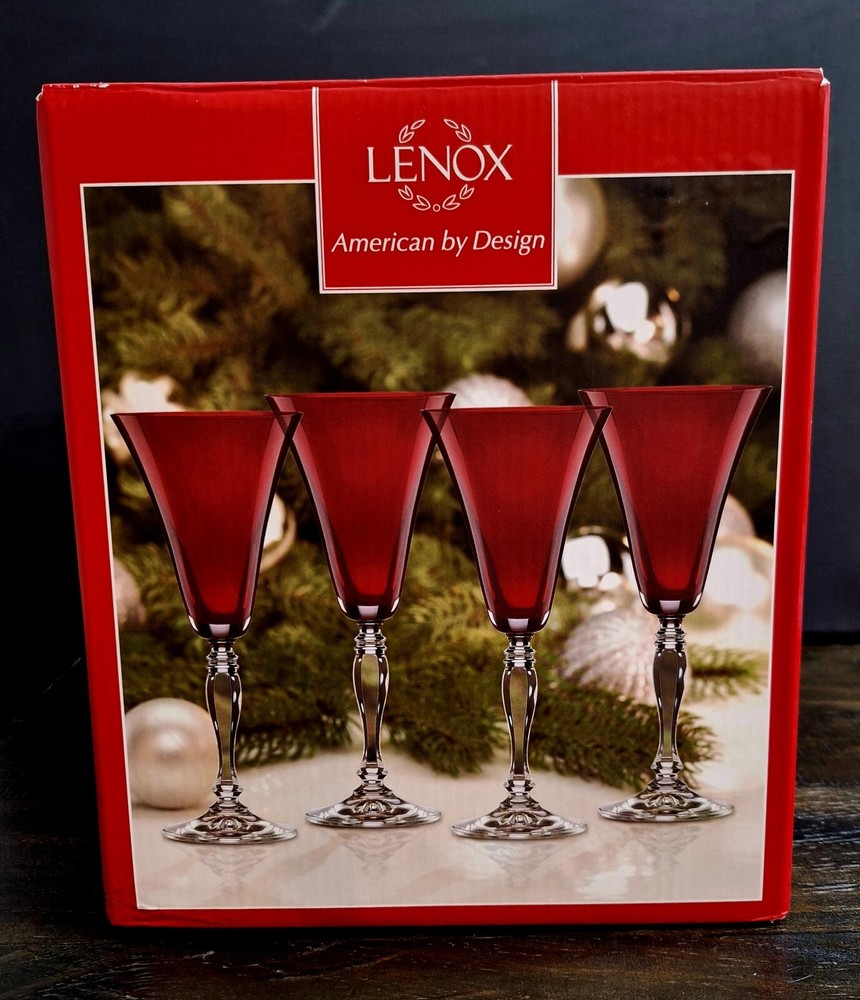 New Lenox Crimson Wine Glasses (Set of 4) 8 7/8″H Original Box