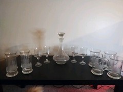 Vintage 13 Piece Toscony «Clippers» Etched Glass Cups