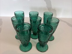 (8) TIARA INDIANA SANDWICH GLASS SPRUCE GREEN ICED TEA GLASSES *MINT* 6 1/4”