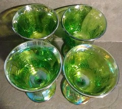 Set Of Four Perfect Indiana Glass Goblet Iridescent Green Carnival Grapes 5.25″