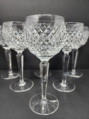 Set Of 6 Waterford Crystal Alana Hock Wine Glasses 7 3/8″ Blown Glass Ireland