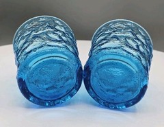 Seneca Driftwood Crinkle Peacock Blue Glass set of 2 EUC