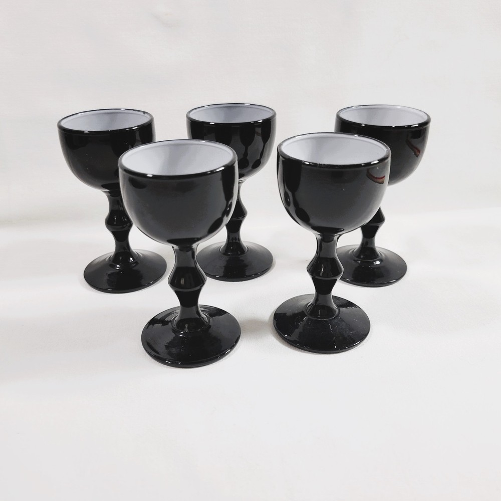 Carlo Moretti Murano Black Cased Glass Cordial Goblets White Interior Set of 5