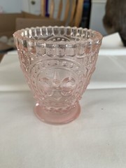 Clear Pink Hobnail Tumbler w/Fleur de Lis Pattern