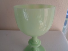 Rare Antique Portieux Vallerysthal Jade Green Opaline Uranium Glass Cordial Stem