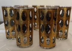 CULVER Mid 20th Century «Pisa» Crackled 22k Gold Highball Glasses – Set of 7