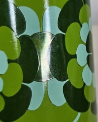 Vintage Floral Glass Tumbler Green MCM Mid Century Flower Hippie