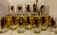Anchor Hocking Zodiac 22kt Gold Glass tumblers FULL SET of 12 Barware RARE! VTG!