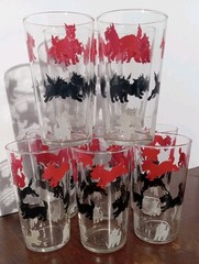 10 VTG/MCM Libbey Glasses W/ Red Black & White Scottie Scotty Dog Tumblers Juice