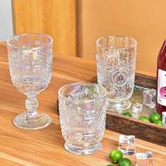 Sungmor Vintage Embossed Glass Goblet Glassware Classic 10oz Wine Cups for Daily
