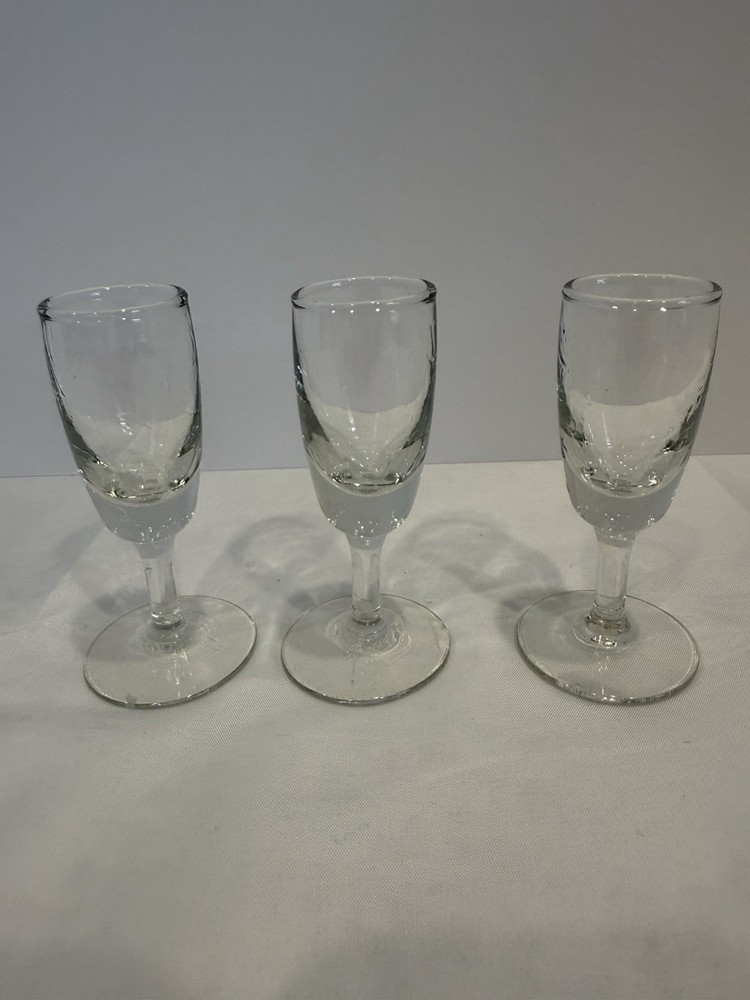 Vintage 1950s Petite Cordial Glasses with Heavy Glass MCM Design and Very Sturdy