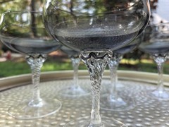 6 Sasaki Coronation Smoke Gray Olive Green Goblets Wine Glasses MCM Coupes 5″