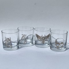 Barware 4 Rocks Glasses Silver Beatle Skull Butterfly Heart 11oz Countercouture