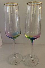 Pair of 2 Vietri Viva Rainbow Champagne Toasting Flutes Glasses Crystal 9in