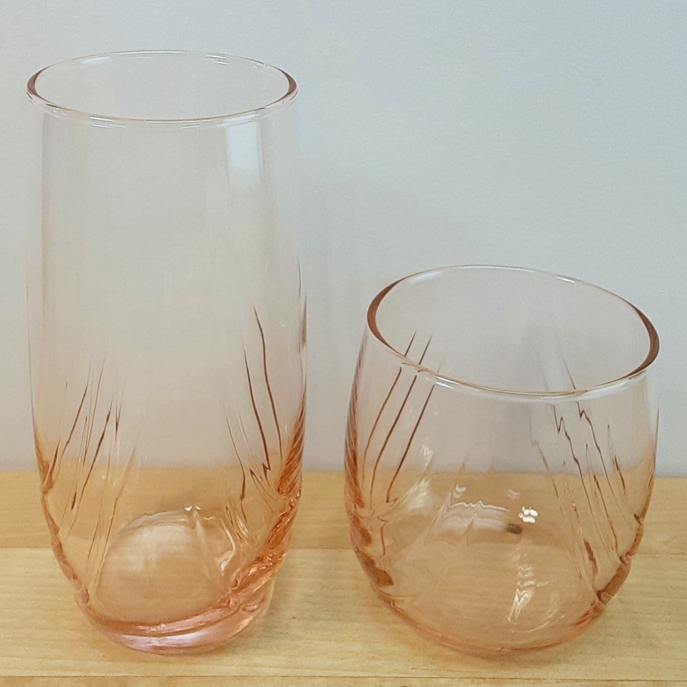 Libbey OR Lennox Plum/Pink Swag Glasses — 4 Cooler, 4 Old Fashioned — Set of 8