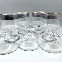VTG Dorothy Thorpe Style Silver Band Seafood Cocktail Glasses w/ Liners Set of 4