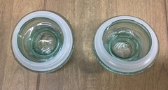 Vintage Libbey Orchard Fruit Canisters Light Aqua Green 8’’ & 6 1/2’’………….[S3-3]