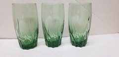 3 ANCHOR HOCKING GREEN STARFIRE CENTRAL PARK GLASS TUMBLERS 6″