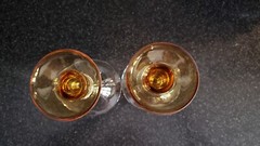2 MILLER ROGASKA for Reed & Barton 6” Candlesticks Crystal and Amber Poland