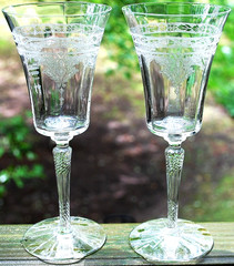 Vtg DECO Set 2 Morgantown CORINTH Water Goblets OPTIC ETCH 767 Stem 7654 c1931