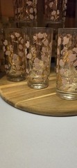 MCM Fred Press Pink & Gold Dogwood Highball Glasses Vintage Barware Cocktail Set
