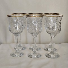6 CRYSTAL CLEAR INDUSTRIES REGENT GOLD OPTIC GLASS WINE WATER GLASSES HOLIDAY