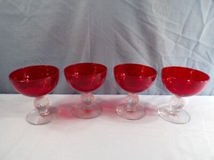 Set of 4 Morgantown Ruby Red Glass Golf Ball Low Sherbets Champagne Goblets