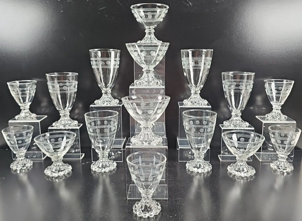 16 Pc Anchor Hocking Berwick Boopie Clear Circles Bands Goblet Champagne MCM Lot