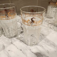Vintage Anchor Hocking Amish Butterprint Drinking Glasses Set Of 10 Gold Accents