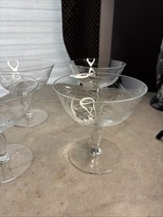 Vintage 50s-60s Cocktail/Champange Coupe Glasses-4. Thin Elegant Etched Glass