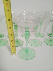 Bryce Etched Crystal Uranium Stem Champagne Tall Sherbet Glass Set Etching 350-4