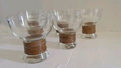 1960s Modernist Carl Aubock Style Rattan Wrapped Short Cocktail Glasses Set of 6