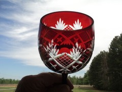 Handmade Bohemian Style Hand Cut To Clear Crystal Wine Glass 12oz Ruby Red