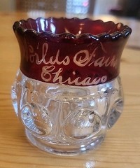 Ruby Stained EAPG Glass Toothpick Holder Souvenir Worlds Fair Chicago 1893