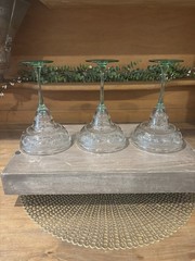 Set of 3 Vintage Cristal d’Arques Durand Sombrero Margarita Glasses Green Stem