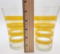 Vintage Libbey MCM Tumbler Glass with Yellow Stripes Retro 5.5″ tall Set of 2