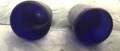 Set Of 2 Hand Blown Optic Swirl Cobalt Blue Glass Tumblers With Pontil Mark 5″