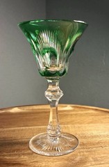 MCM Knittel Überfang 24% Lead Crystal Green Overlay Wine Goblets Germany 4-3/8”