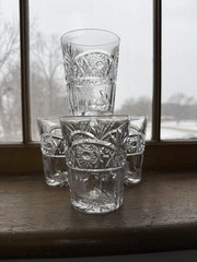Four AMERICAN BRILLIANT CUT GLASS WHISKEY GLASSES OLD FASHIONED GLASSES 4” /ro