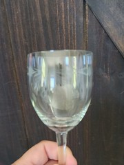 Vintage Toscany Etched Floral Hand Blown Romanian Long Stem Wine Glass | 8″ diam
